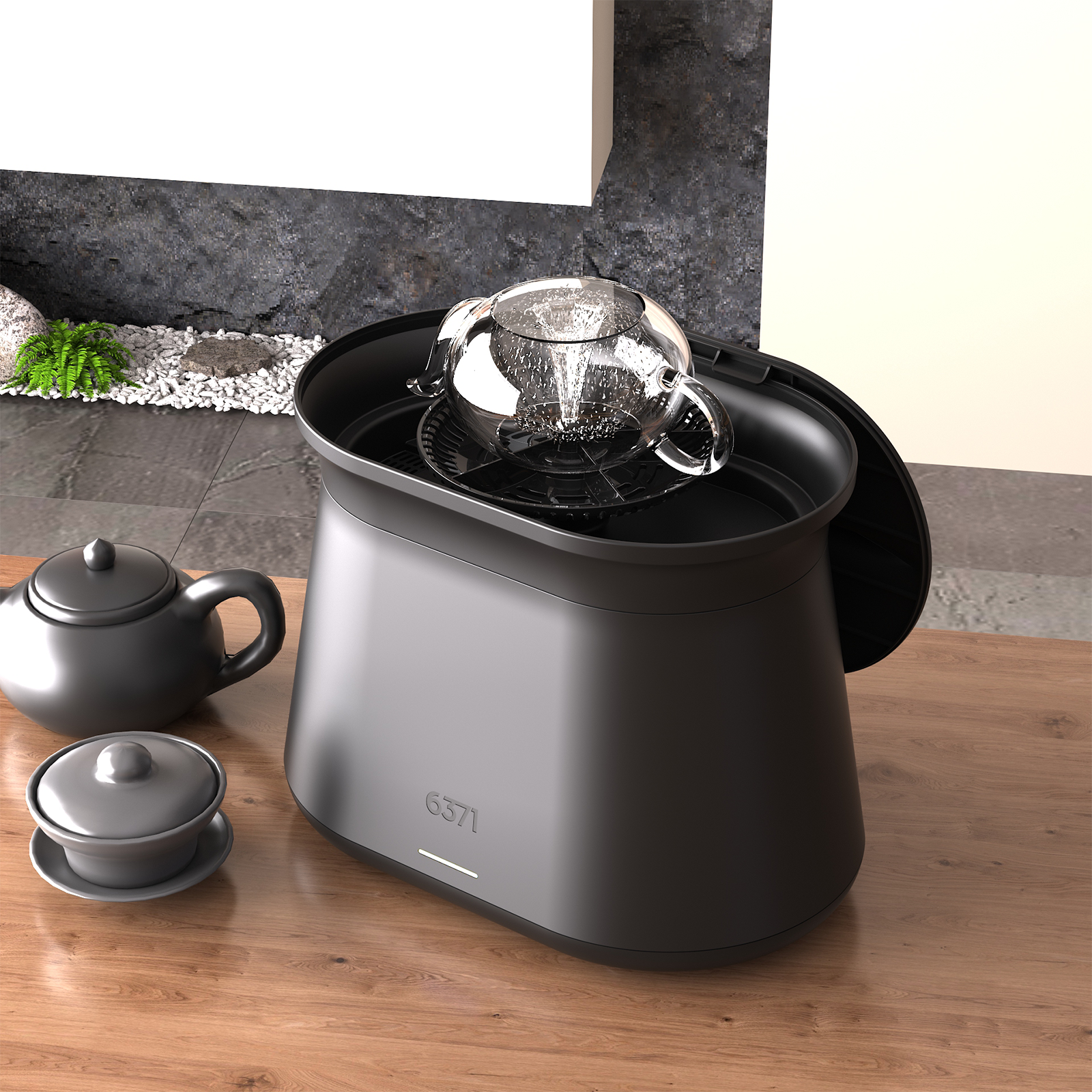 茶壶冲洗机冲洗茶壶场景图